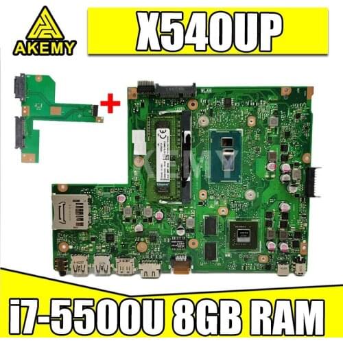 Akemy laptop Motherboard X540UP X540U A540U R504U Mainboard W/ i7-5500U 8GB RAM DDR3 GT920M GPU Free HDD board