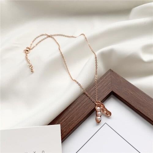 Cute Pearl Inlaid Peanut Shell Pendent Necklace Korean Funny Groundnut Necklace for Women Men Girls Kid Collar Neck Jewelry Gift