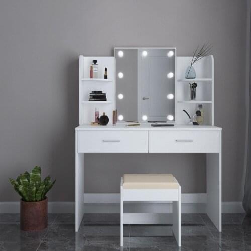 Minimalist Dresser with Five Drawers with Vanity lamp Mirror with Sliding Dressing Table and stools Bedroom Dresser