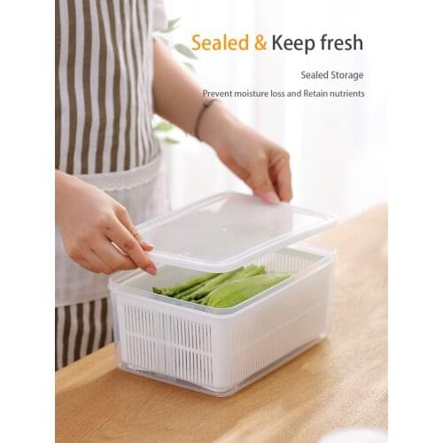 Multifunctional Kitchen Storage Box Refrigerator Keep Fresh Box Vegetable Fruit Drain Crisper Plastic Basket Container With Lip