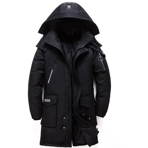 2021 Winter New Mens Long White Duck Down Jacket Fashion Hooded Thick Warm Coat Male Big Red Blue Black Brand Clothes