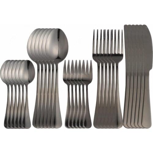 30 Pcs Black Dinnerware Set Stainless Steel Flatware Set Cutlery Tableware Spoons Knives Forks Kitchen Utensils Dropshipping
