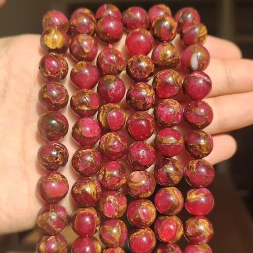 Natural Stones 4/6/8/10/12mm Red Cloisonne Loose Round Beads for Jewelry Making DIY Bracelet Accessories 15'' Strands