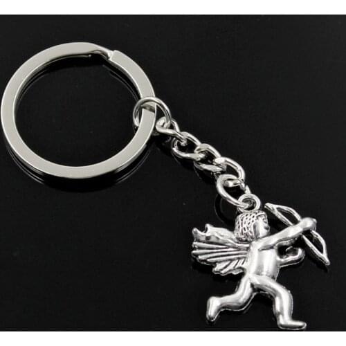 New Fashion Men 30mm Keychain DIY Metal Holder Chain Vintage Love Angel Cupid 29x26mm Silver Color Pendant Gift