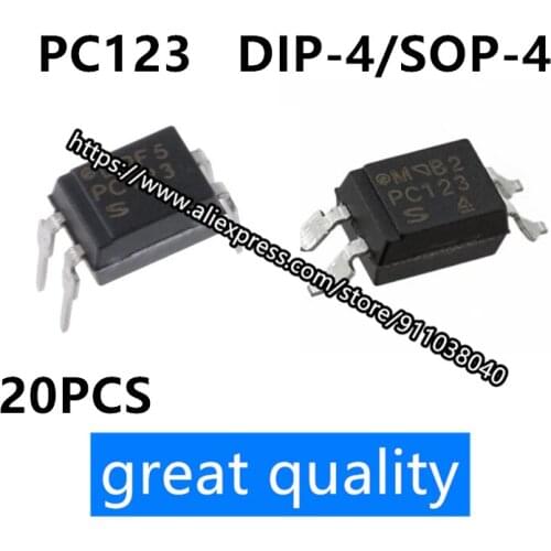 New imported PC123 DIP4 /SOP-4 transistor optocoupler isolator-transistor/photoelectric output chip IC(20PCS)