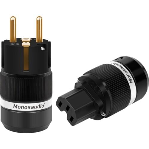 One pair E100+F100 Audio 99.999% pure copper 4U 24K gold Plated Schuko power plug+IEC Female Connectors