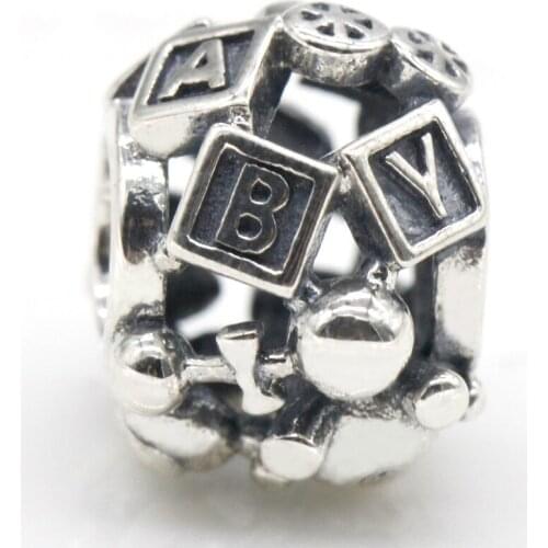 925 Sterling Silver Openwork Letter BABY Charm Fit Original Pandora Charms Bracelet Hollow Beads For Baby Family Jewelry Making