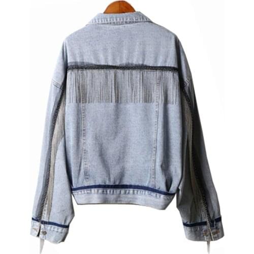 PERHAPS U Women Denim Jacket Metal Tassel C0080