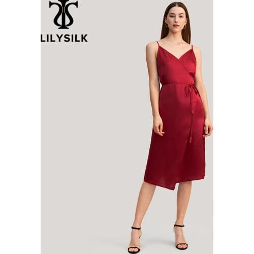 LilySilk Silk Dress Women 16MM Pure 100 V Neck Tie Waist Natural Real Elegant Evening Ladies Luxury Summer Free Shipping