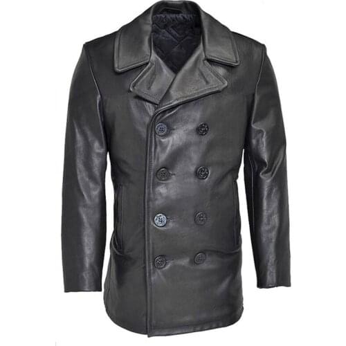 Read Description! Asian Size Winter Genuine Cow Leather Jacket Mens Classic Cowhide Wind Pea Coat