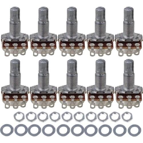 Knurled Split Shaft Guitar Potentiometers A500K/18mm Shaft Guitar Bass Parts Pack of 10