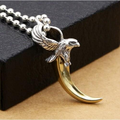 Solid Silver 925 Eagle With Brass Claw Pendants For Necklace Mens Vintage Indian Style Wild Powerful Personality Charms Acessory