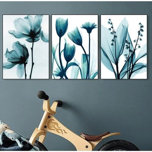 Nordic Plant Abstract Blue Floral Wall Art Canvas Painting Nordic Posters Prints Wall Pictures For Living Kids Home Decoration