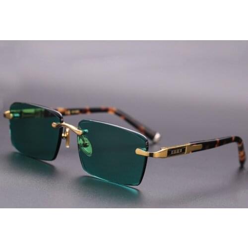 Glass Rimless Sunglasses Women Men Vintage Crystal Stone Lens Sun Glasses Man Retro Green Sunglass Woman UV400 Goggles Oculos