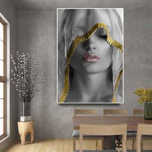 Modern Golden Noble Veil Women Canvas Paintings Nordic Wall Posters and Print Wall Pictures for Living Room Home Cuadros Modular