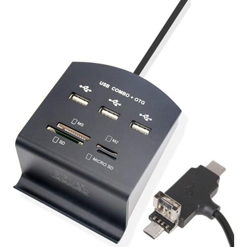 2-in-1 Type-C Hub USB2.0 Micro-SD/TF Card Slot Reader OTG 3 USB 4 card slots Computer Mobile Tablet Stand