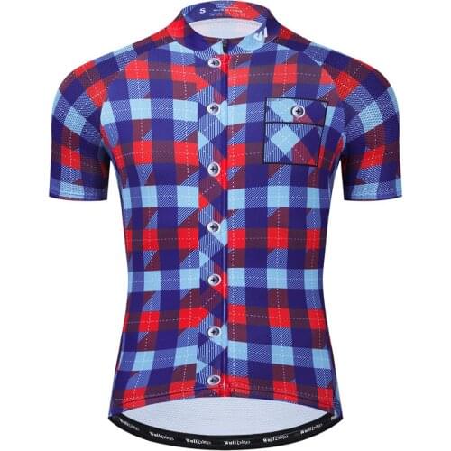 Wulibike Cycling Jersey Man Short Sleeve Bicycle Wear Racing Tops Breathable Summer Mens Plaid Shirt Bike Cycling Clothing
