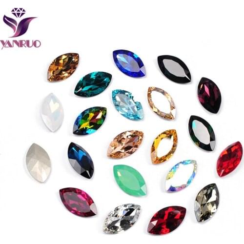 YANRUO 4227 Navette Sew On Rhinestone Big Large Glass Strass Horse Eyes Pointback Fancy Stones and Crystals For Decoration