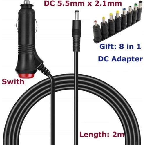 12V/24V Car Cigarette Lighter Charger DC Power Supply 5.5mm x 2.1mm Male Charging Cable with Switch Button for Car Monitor