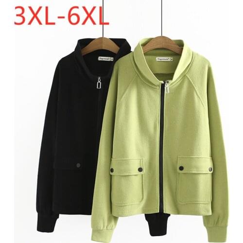 New 2021 Ladies Autumn Winter Plus Size Jacket For Women Large Long Sleeve Green Black Cotton Pocket Zipper Coat 3XL 4XL 5XL 6XL