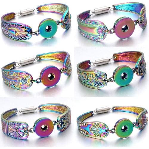 2019 New Snap Bracelets for Women Vintage Colorful Magnetic Button Bracelet Bangle Fit 18MM 20mm Snap Button Bracelet Jewelry