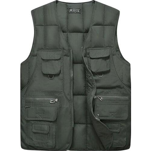 Military Style Mens Vest Multi-pocket Fishing Photographer Autumn and Winter Down Cotton Vest Jacket Tooling Jacket