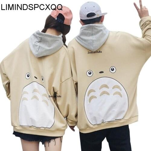 Winter Coat Casual Couple Men Women Hoodies Totoro Print Japanese Harajuku Sweatshirt Apricot Pullover Tops Female 2021 Clothing
