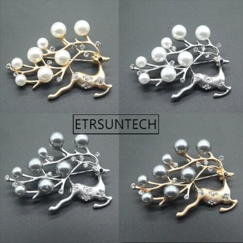 120pcs Fashion Women Brooches Lady Christmas Animal Deer Pearls Rhinestones Wedding Brooch Pin Jewelry Gift