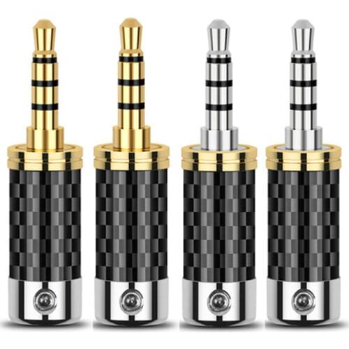 3.5mm 4 Pole Earphone Plug Carbon Fiber Rhodium Plating Audio Jack Wire Connector Minijack For Soldering Hifi Headset Adapter
