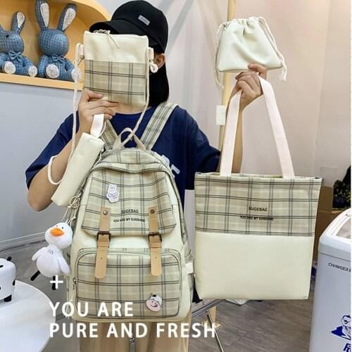 5 Pcs Sets School Backpack for Girls Nylon Luxury Bag Woman High Capacity Laptop Bag Notebooks for School Pencil Case M123