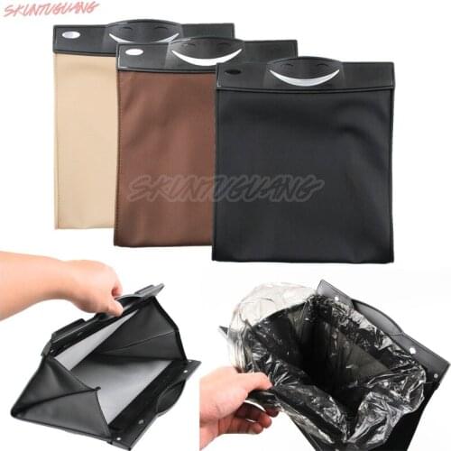 Auto Interior Accessories Car Collapsible Garbage Bag PU Leather Backseat Organizer Car Trash Bin Hanging