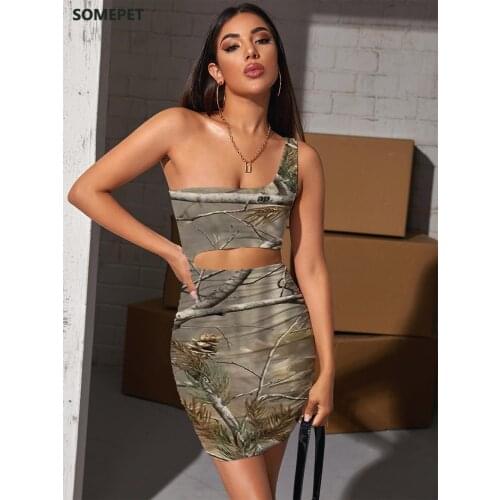 SOMEPET Brand Camouflage Dresses Women Tree Hollow out Dresses Psychedelic 3d Print Abstract Bodycon Dress Womens Clothing Club