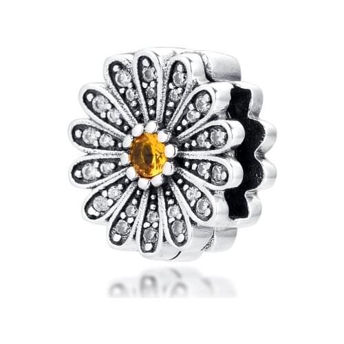 Sparkling Daisy Flower Clip Beads for Jewelry Making DIY Fit Charm Bracelet 2020 Spring Sterling Silver Beads Fashion Jewelry