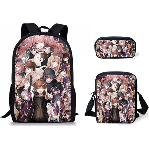 HALYUNASC 3PCs/Set Childrens School Backpack Danganronpa Pattern School Bags Japanese Anime Design Teenagers Book-Bags Set
