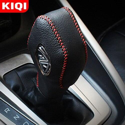 KIQI AT Leather Car Gear Shift Collars for Ford Kuga Escape 2014-2018 Ecosport 2012-2018 Focus 3 MK3 2012-2017 Shift Knob Cover