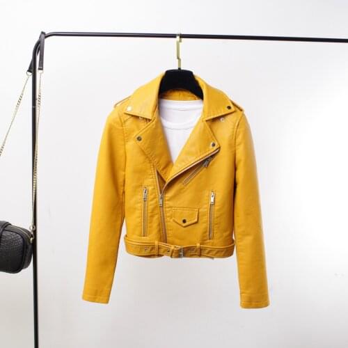 Black Wine red Plus size Women Slim Faux PU Leather Jacket Short Plus belt Streetwear Spring Casual Turndown collar Biker Jacket