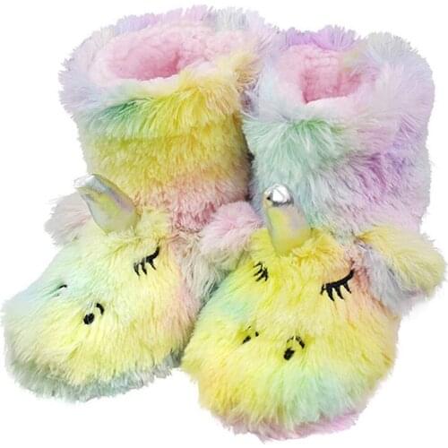 Fashion kids fur boots cartoon unicorn style warm boots shoes for 3-13years child boys girls warm slippers boots shoes