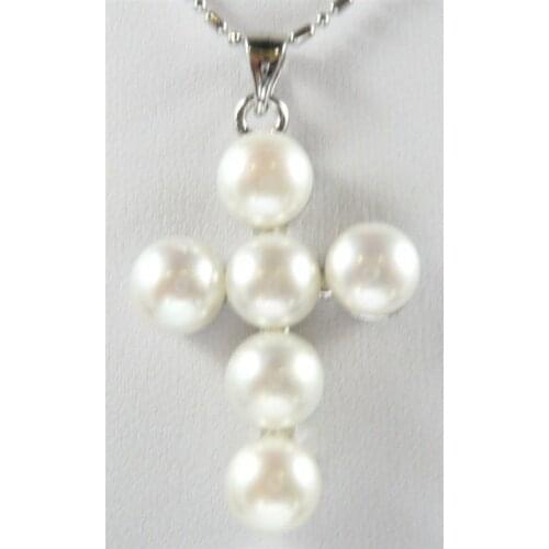 Male & female elegant white pearl Cross Pendant Necklace