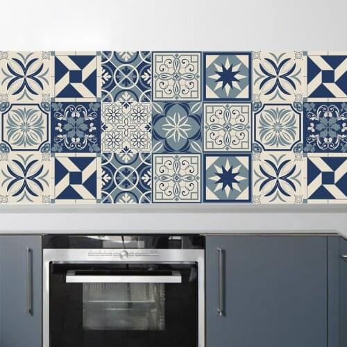 European Style Retro Pattern Tile Stickers PVC Kitchen Backsplash Waterproof Wall Stickers Home Decor Self-adhesive