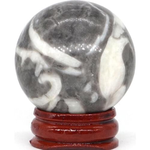 Natural Shell Fossil Jasper Ball Mineral Quartz Sphere Hand Massage Crystal Ball Healing Feng Shui Home Decor Accessory 40mm