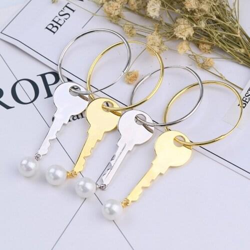 New arrival cute golden sliver color key pearl drop earrings Tibetan Silver women fashion jewelry 2019 big long brincos
