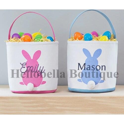 Wholesale Bunny Easter Baskets Personalized Blanks Canvas Easter Buckets Easter Day Kids Gift Tote Bag Monogrammed Egg Buckets