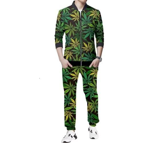 OGKB Casual Streetwear Hoodies And Pants Green Hemp Leaf Weed 3d 2-piece Set Hoodie Pullovers Men/Women Tracksuit Plus Size 6XL
