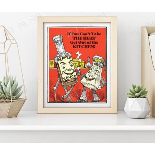 Spicy Kitchen Print! • Vintage Hot Sauce Wall Art • Antique Kitchen Poster • Spice Pepper • Anthropomorphised Condiments