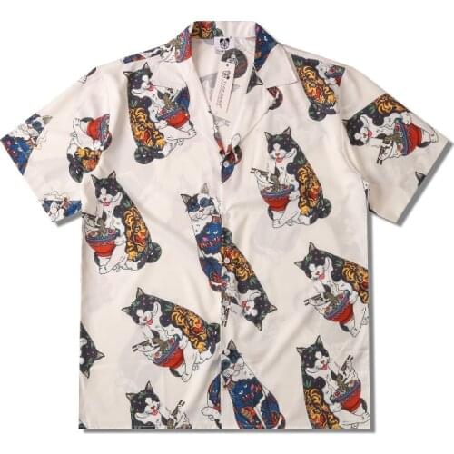 2021 New Summer Lucky Cat Print Cool Shirts For Men Graphic Harajuku Short Sleeve Hawaii Vacation Shirt Gothic Clothes For Teens