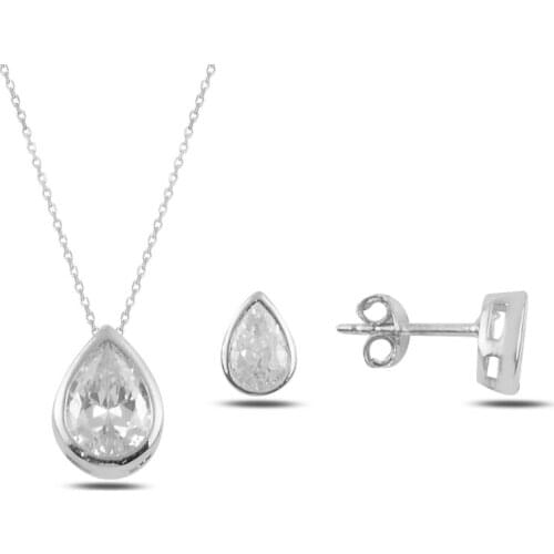 Silver 925 Sterling Zircon Cubic Zirconia Solitaire Drop Set