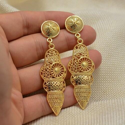 Annayoyo Gold Color Earrings for Women/Girls With Rund BallArab African Jewelry Gold Color Pendientes Wedding Gifts