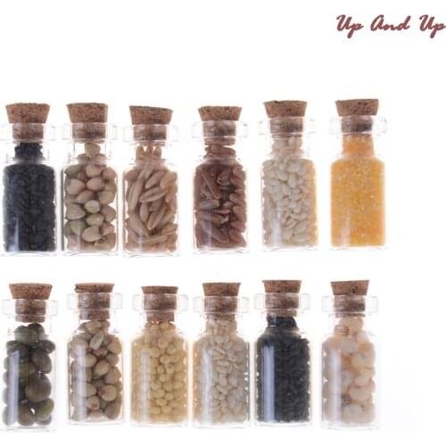 4pcs/lot Glass Jar with Dried Food Lid for Kitchen Accessory Dolls Accessories 1/12 Dollhouse Miniature Random Color