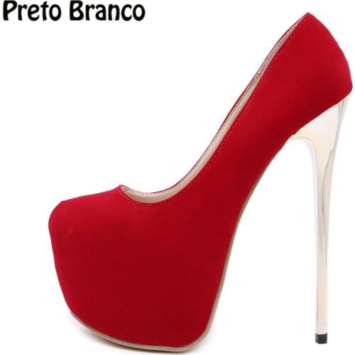 PRETO BRANCO Women Red Sexy Platfrom Pumps Large Size Shoes High Heels 35 42 Stiletto Nightclub High Heels Shoes JXQ