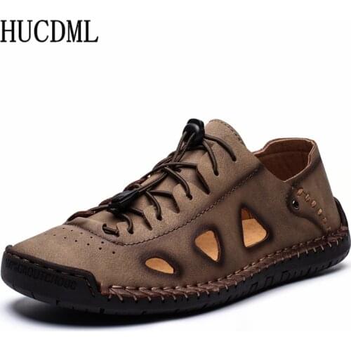 Men Shoes Summer Breathable Soft Hollow Out Non-slip Leather Casual Shoes Male Outdoor Comfortable Walking Shoes Big Size 39-48